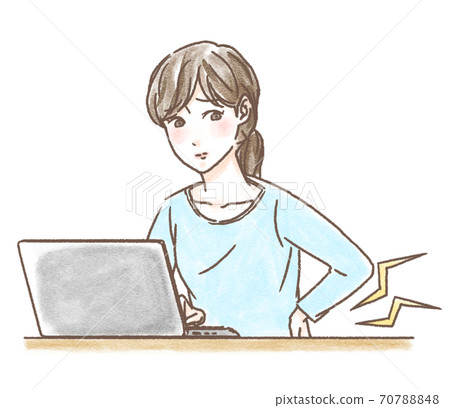 A woman who feels back pain on a computer 70788848