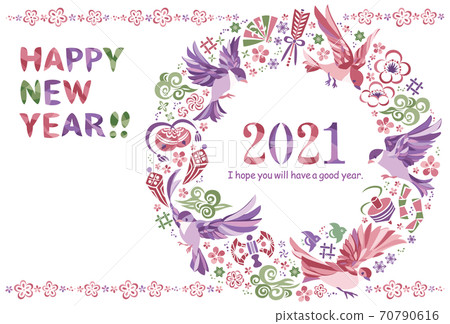 2021年新年賀卡鳥幸運符租賃 2021年新年賀卡鳥幸運符租賃 70790616