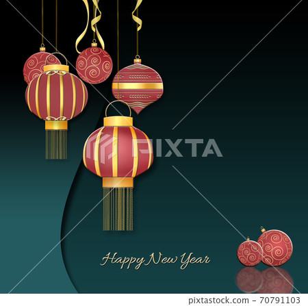 Chinese hanging red lanterns, elegant style illustration 70791103