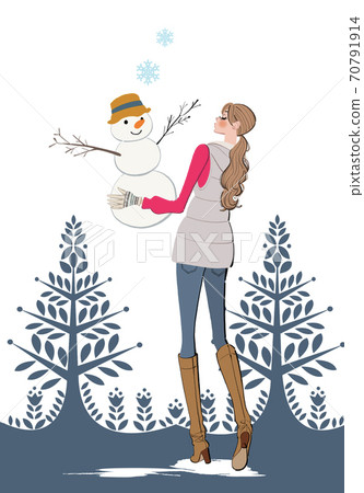 一個女人在冬天打雪仗的插圖 一個女人在冬天打雪仗的插圖 70791914