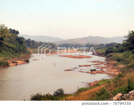 drying water  in Yom river. Sukhothai Province ,Thailand 70794330