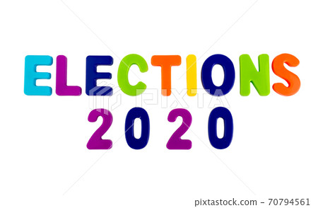 Text ELECTIONS 2020 on a white background. Text ELECTIONS 2020 on a white background. 70794561