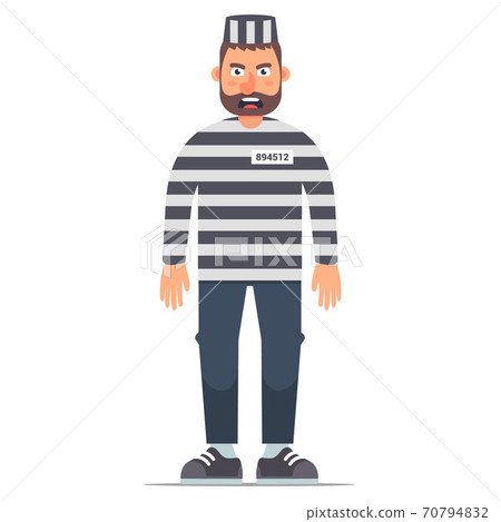 full-length isolated prisoner in striped clothing on a white background. full-length isolated prisoner in striped clothing on a white background. 70794832