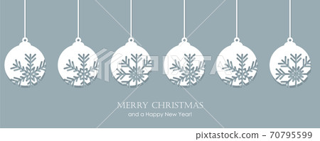 christmas card with snowflake tree balls decoration 70795599