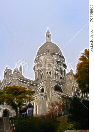 Digital painting style that represents a glimpse of one of the cathedrals in Paris 70796905