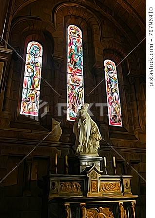 Digital painting representing a side altar in a Paris church Digital painting representing a side altar in a Paris church 70796910