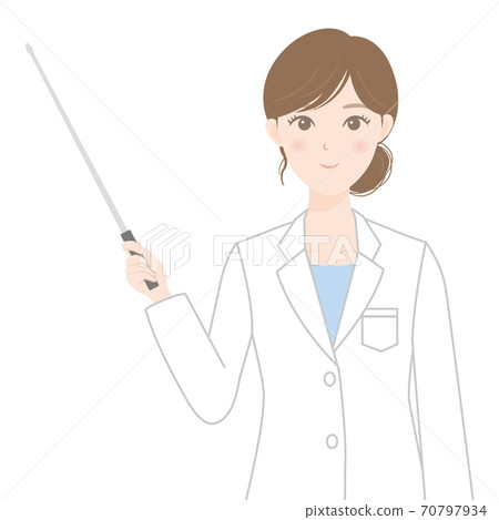 Explanation of a female pointer in a white coat Explanation of a female pointer in a white coat 70797934
