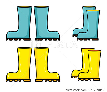 Rubber boots set vector clip art. Wellington boot cartoon illustration isolated on white background. Rubber boots set vector clip art. Wellington boot cartoon illustration isolated on white background. 70799052