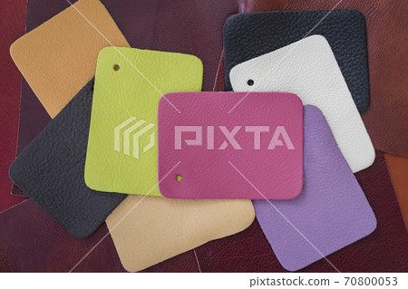 Set of various samples of leather of different colors, choice for manufacturing of furniture and fashion accessories Set of various samples of leather of different colors, choice for manufacturing of furniture and fashion accessories 70800053