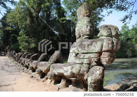 Cambodia, Angkor ruins, Preah Kang (holy sword), gods with the snake Vasuki and the tug of war of Ashura 70800238