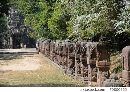 Cambodia, Angkor ruins, Preah Kang (holy sword), lingam line and Garuda Cambodia, Angkor ruins, Preah Kang (holy sword), lingam line and Garuda 70800263