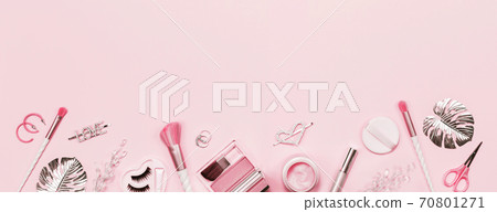 Beauty unicorn makeup brushes monochrome pink and silver border Beauty unicorn makeup brushes monochrome pink and silver border 70801271