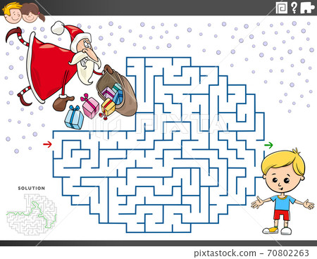 maze educational game with Santa Claus with Christmas gifts maze educational game with Santa Claus with Christmas gifts 70802263
