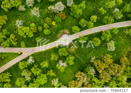 View from the height of the loshitsky Park in Minsk.Winding paths in loshitsky Park.Belarus.Apple orchard View from the height of the loshitsky Park in Minsk.Winding paths in loshitsky Park.Belarus.Apple orchard 70804317