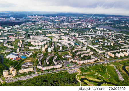 View from the height of the houses and loshitsky Park in a residential area of Minsk, spring loshitsky Park in the residential area of Serebryanka.Belarus 70804332