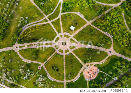 View from the height of the loshitsky Park in Minsk.Winding paths in loshitsky Park.Belarus.Apple orchard 70804341