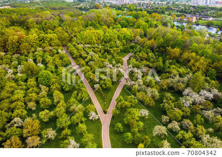 View from the height of the loshitsky Park in Minsk.Winding paths in loshitsky Park.Belarus.Apple orchard View from the height of the loshitsky Park in Minsk.Winding paths in loshitsky Park.Belarus.Apple orchard 70804342