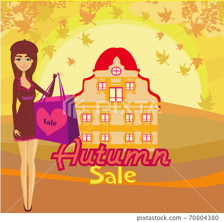 Fashion woman on Autumn Shopping - Sale card Can Be Used For Shopping Sale Promo Fashion woman on Autumn Shopping - Sale card Can Be Used For Shopping Sale Promo 70804380