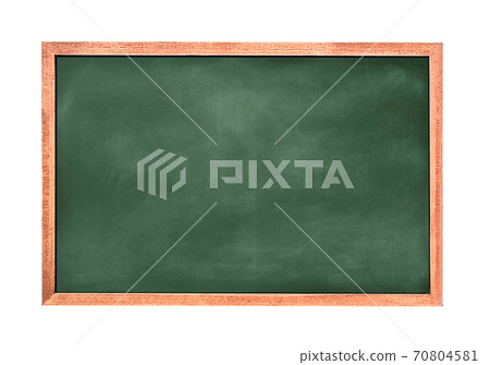 Empty green chalkboard texture hang on the white wall.  70804581