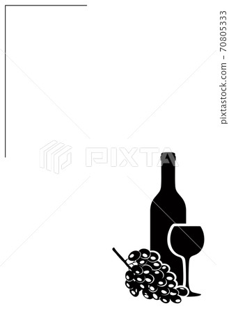 Leaf with silhouette of bottle of wine, glass and grapes. Vector illustration 70805333