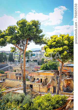 Ruins of the ancient Roman city of Herculanum on the shores of the Gulf of Naples Ruins of the ancient Roman city of Herculanum on the shores of the Gulf of Naples 70805550