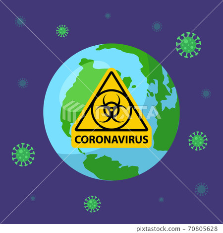 the planet is sick with a coronovirus. yellow sign biological weapons.  70805628