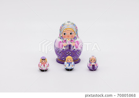 Large matryoshka and 3 small matryoshka dolls, white background 70805868