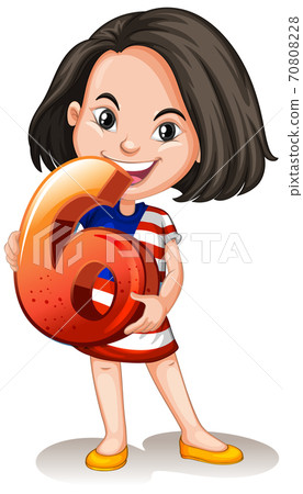 Asian girl holding math number six 70808228