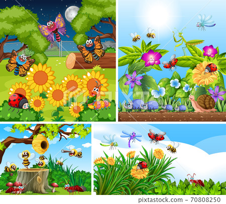 Set of different insects living in the garden background 70808250