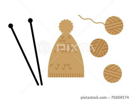 Illustration of an image of knitting a knit hat 70809574