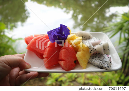 dragon fruit, pineapple and watermelon 70811697