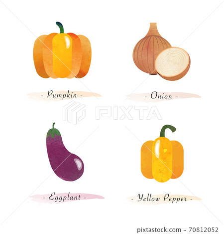 Watercolor healthy nature organic plant vegetable food ingredient pumpkin onion eggplant yellow pepper Watercolor healthy nature organic plant vegetable food ingredient pumpkin onion eggplant yellow pepper 70812052
