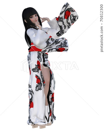 和服擺在白色背景的女孩 70812300