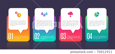 Infographic template chart elements. 4 steps business process. Web site interface, smart mobile option, digital presentation. Vector organization information diagram, template with text Infographic template chart elements. 4 steps business process. Web site interface, smart mobile option, digital presentation. Vector organization information diagram, template with text 70812911