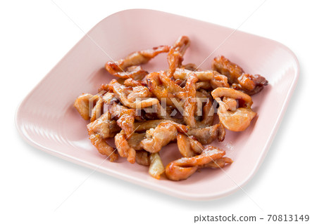 Die cut deep Fried Dried Pork on white isolated. 70813149
