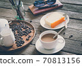 Vintage Film Look: cup of coffee with cake 70813156