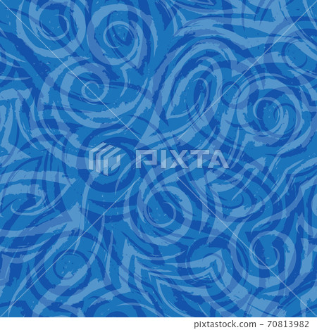 Vector seamless blue pattern of abstract shapes and splashes. on a sea background for decor. Texture for curtains fabrics or wrapping paper. Spiral waves bends and loops. 70813982