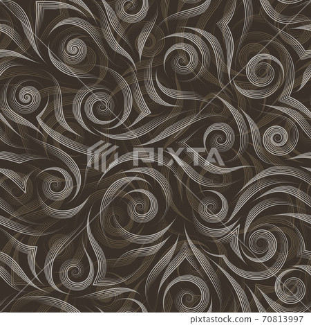 Stock vector background. Abstract texture from graceful beige and grey lines on a brown background.Texture for wrapping paper or fabric 70813997