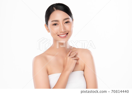 Beautiful young asian woman with clean fresh skin on white background, Face care, Facial treatment, Beautiful young asian woman with clean fresh skin on white background, Face care, Facial treatment, 70814440