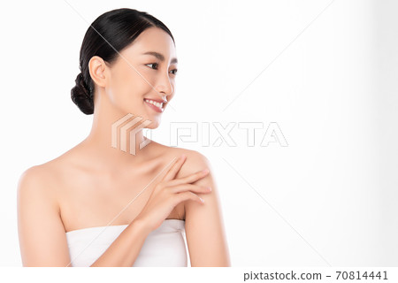 Beautiful young asian woman with clean fresh skin on white background, Face care, Facial treatment, Beautiful young asian woman with clean fresh skin on white background, Face care, Facial treatment, 70814441