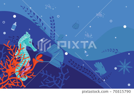 Underwater scene with seahorse and face mask 70815790