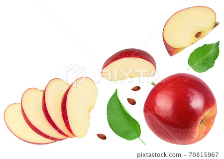 Red apple with half isolated on white background with clipping path and full depth of field. Top view. Flat lay with copy space for your text Red apple with half isolated on white background with clipping path and full depth of field. Top view. Flat lay with copy space for your text 70815967