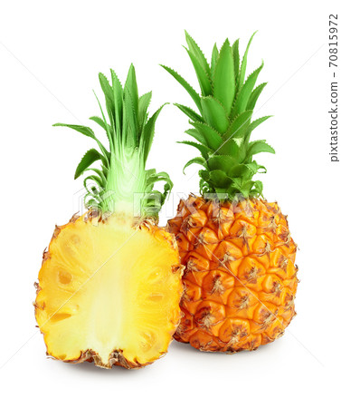 pineapple and half isolated on white background with clipping path and full depth of field 70815972