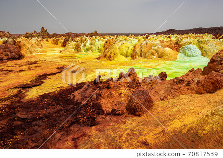 A spectacular view of the colorful surroundings of Dallol volcano, which I stopped by on a tour of the Danakil Desert in Ethiopia 70817539