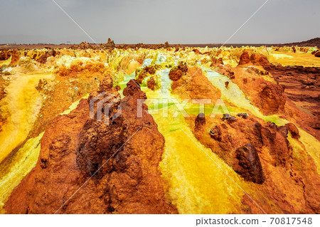 A spectacular view of the colorful surroundings of Dallol volcano, which I stopped by on a tour of the Danakil Desert in Ethiopia 70817548