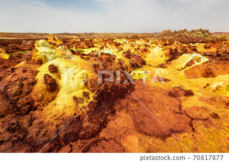 A spectacular view of the colorful surroundings of Dallol volcano, which I stopped by on a tour of the Danakil Desert in Ethiopia 70817877