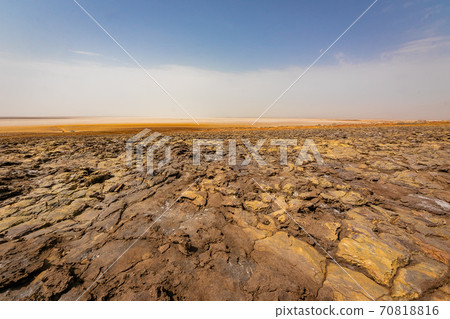 Scenery and sky around the slope to Dallol volcano, stopped by on a tour of the Danakil Desert in Ethiopia 70818816