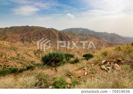 Africa's original landscape and sky seen during a tour of the Danakil Desert in Ethiopia 70819036