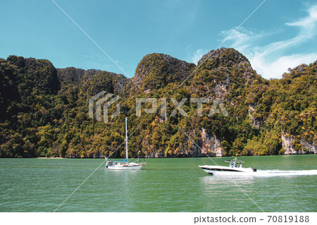 Rock and island formations in Gulf of Thailand 70819188