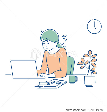Remote work / Women who work impatiently / 3 colors 70819786